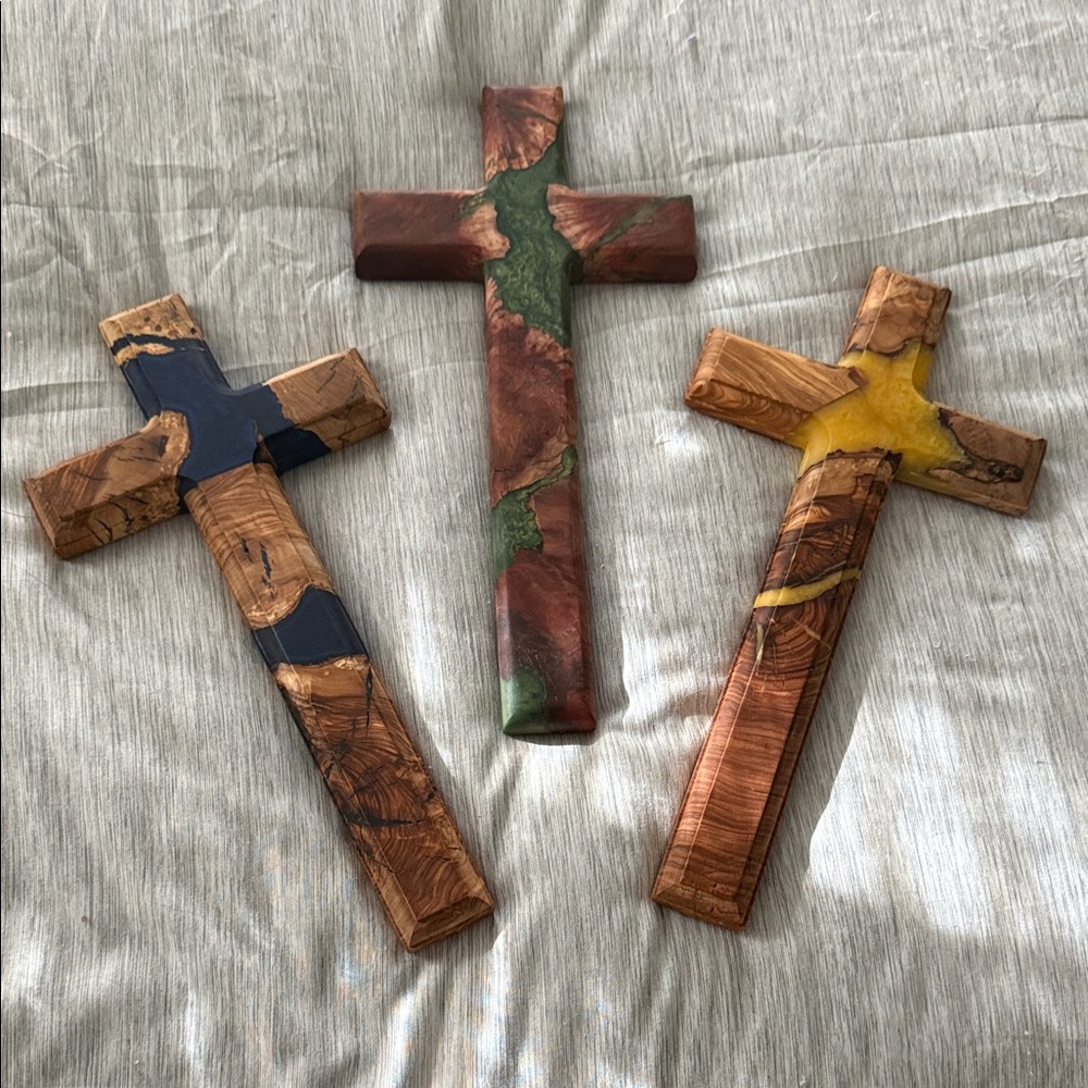 Handcrafted Wooden Crosses with Color Accents